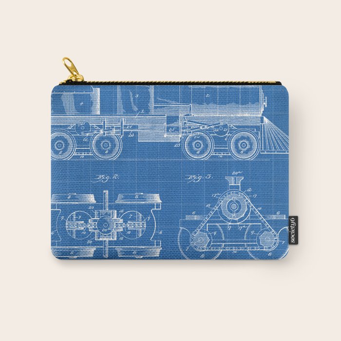 Train Locomotive Patent - Steam Train Art - Blueprint Carry All Pouch Gallery Image 1