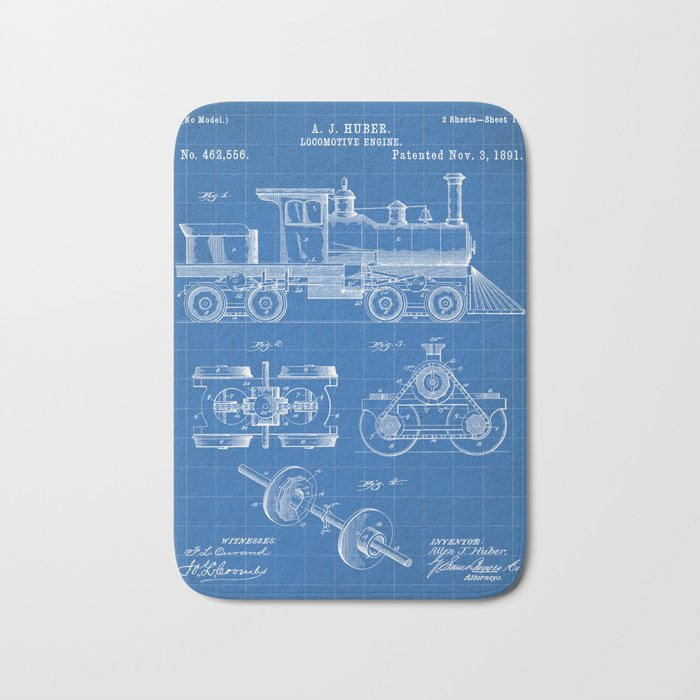 Train Locomotive Patent - Steam Train Art - Blueprint Bath Mat Gallery Image 1