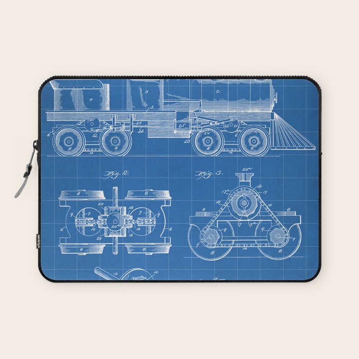 Train Locomotive Patent - Steam Train Art - Blueprint Laptop Sleeve Gallery Image 1