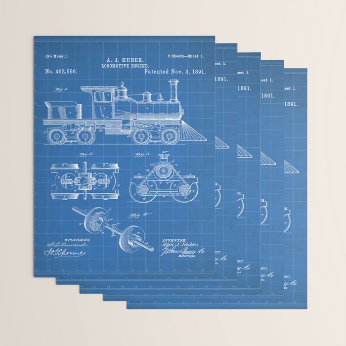 Train Locomotive Patent - Steam Train Art - Blueprint Wrapping Paper Gallery Image 3