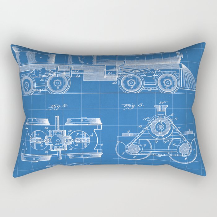 Train Locomotive Patent - Steam Train Art - Blueprint Rectangular Pillow Gallery Image 1