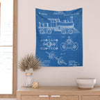 Train Locomotive Patent - Steam Train Art - Blueprint Wall Tapestry Gallery Image 2