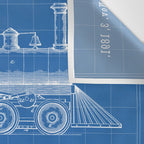 Train Locomotive Patent - Steam Train Art - Blueprint Wall Tapestry Gallery Image 3