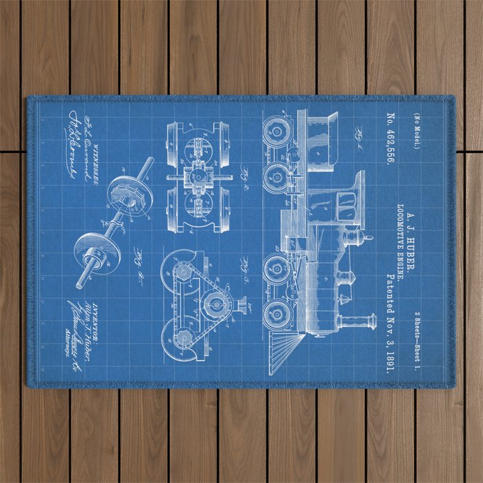 Train Locomotive Patent - Steam Train Art - Blueprint Outdoor Rug Gallery Image 1