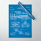 Train Locomotive Patent - Steam Train Art - Blueprint Wrapping Paper Gallery Image 1