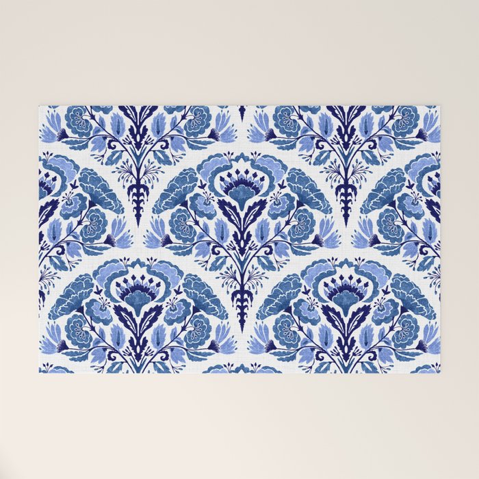 Chinoiserie Damask Porcelain Pattern Welcome Mat Gallery Image 1