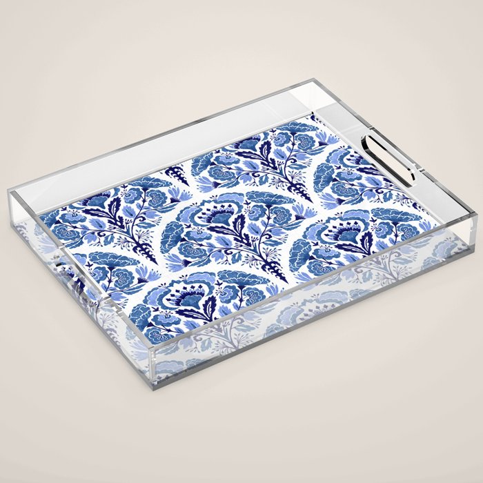 Chinoiserie Damask Porcelain Pattern Acrylic Tray Gallery Image 1