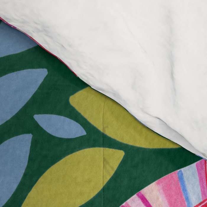 Folk Floral Blossoms in Forest Green Comforter Gallery Image 4