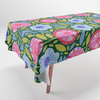 Folk Floral Blossoms in Forest Green Tablecloth Gallery Image 1