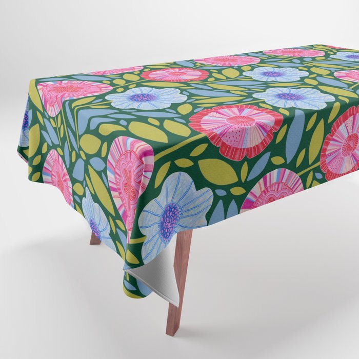 Folk Floral Blossoms in Forest Green Tablecloth Gallery Image 1