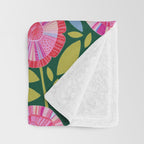 Folk Floral Blossoms in Forest Green Throw Blanket Gallery Image 3