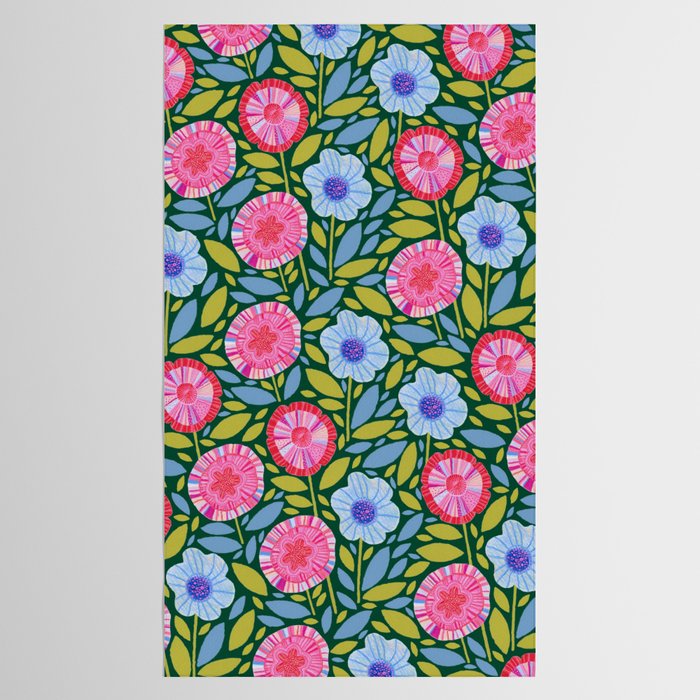 Folk Floral Blossoms in Forest Green Tablecloth Gallery Image 2