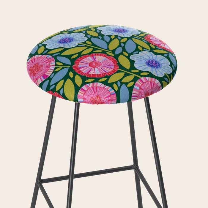 Folk Floral Blossoms in Forest Green Stool Gallery Image 2
