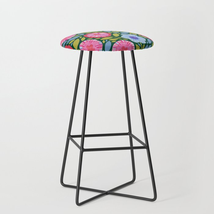 Folk Floral Blossoms in Forest Green Stool Gallery Image 1