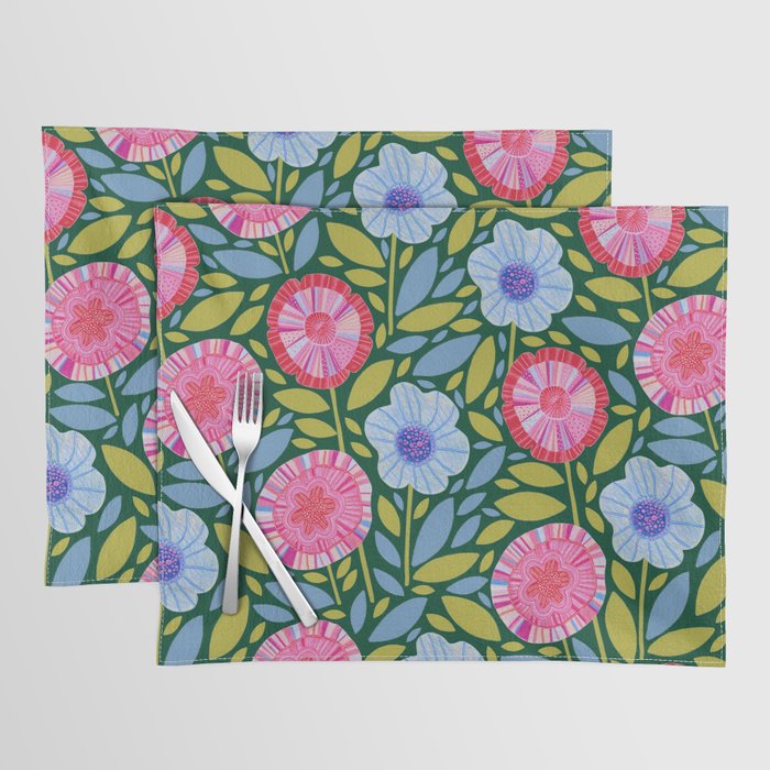 Folk Floral Blossoms in Forest Green Placemat Gallery Image 1