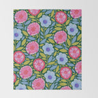 Folk Floral Blossoms in Forest Green Throw Blanket Gallery Image 2