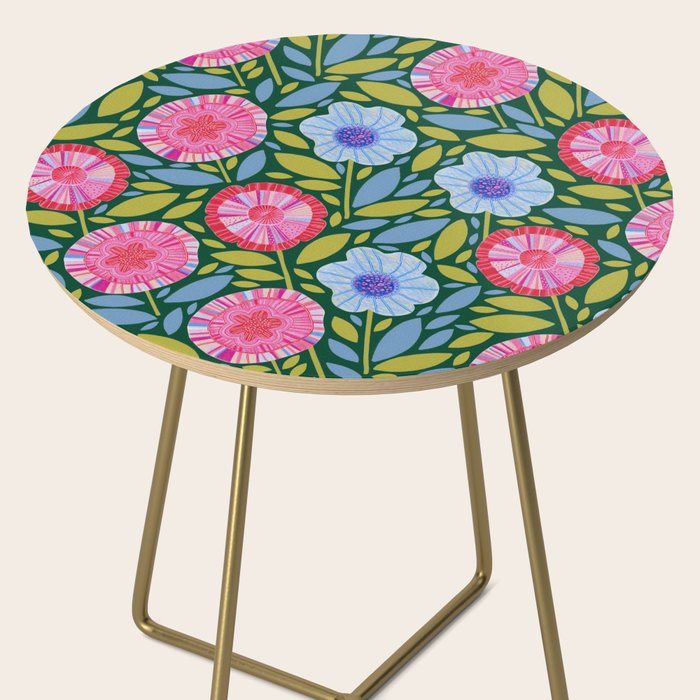 Folk Floral Blossoms in Forest Green Side Table Gallery Image 2