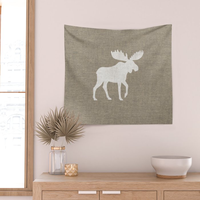 White Moose Silhouette Wall Tapestry Gallery Image 2