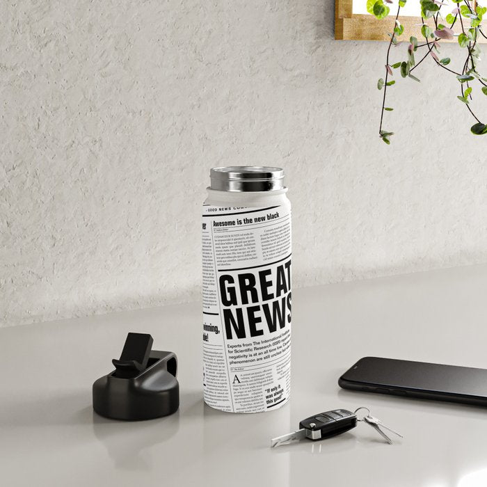 The Good Times Vol. 1, No. 1 / Newspaper with only good news Water Bottle Gallery Image 4