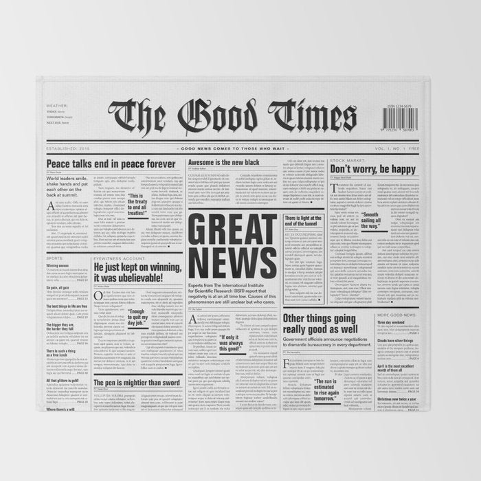 The Good Times Vol. 1, No. 1 / Newspaper with only good news Throw Blanket Gallery Image 2