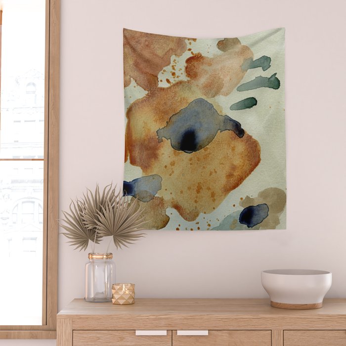 Equanimity contemporary abstract nature watercolor painting Wall Tapestry Gallery Image 2