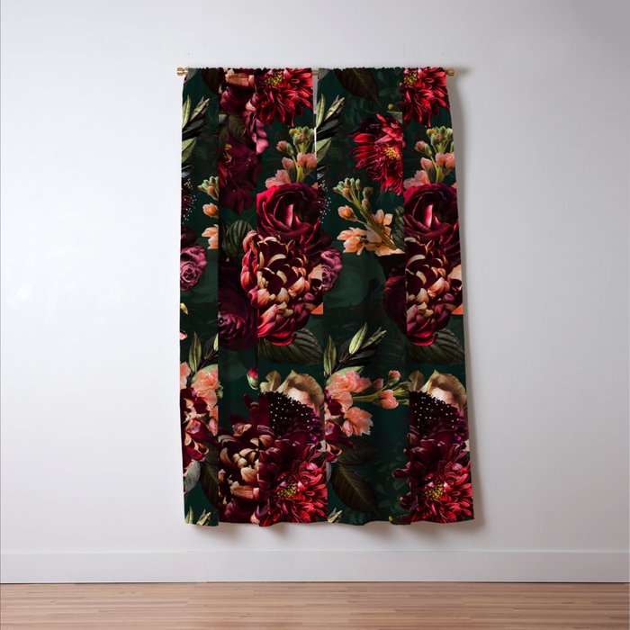 Vintage & Shabby Chic  - Fall Lush Botanical Midnight Garden Window Curtain Gallery Image 3