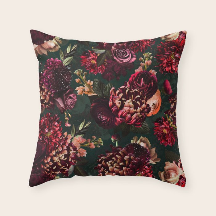 Vintage & Shabby Chic  - Fall Lush Botanical Midnight Garden Throw Pillow Gallery Image 1