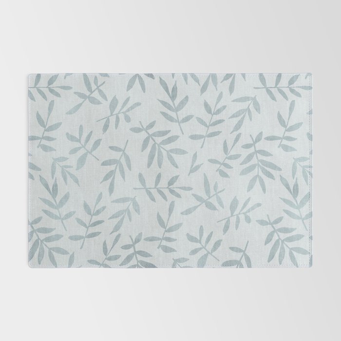 Simple Scandinavia Ditsy Leaf Pattern Grey Blue Rug Gallery Image 2