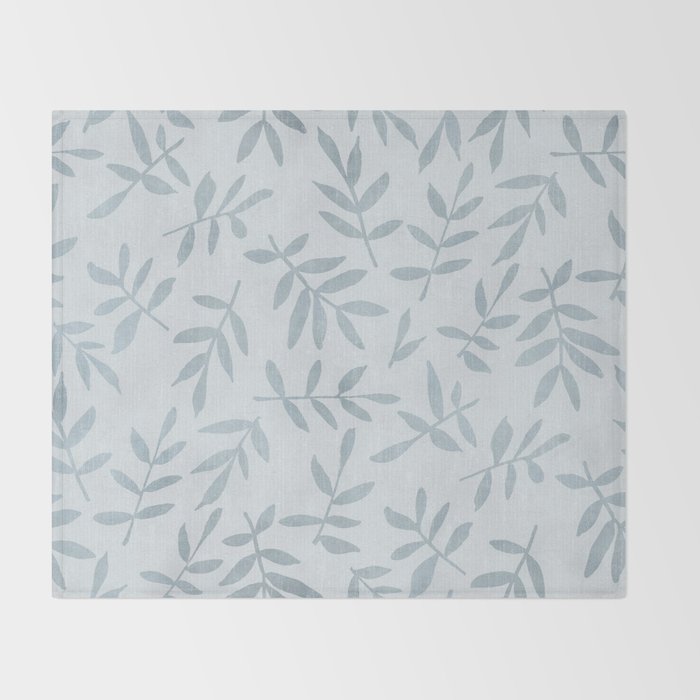 Simple Scandinavia Ditsy Leaf Pattern Grey Blue Throw Blanket Gallery Image 2