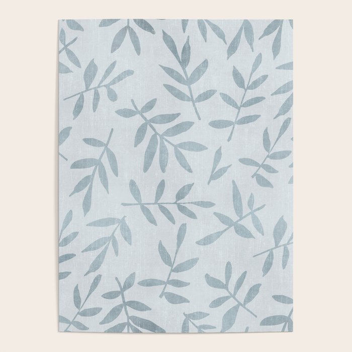 Simple Scandinavia Ditsy Leaf Pattern Grey Blue Poster Gallery Image 4