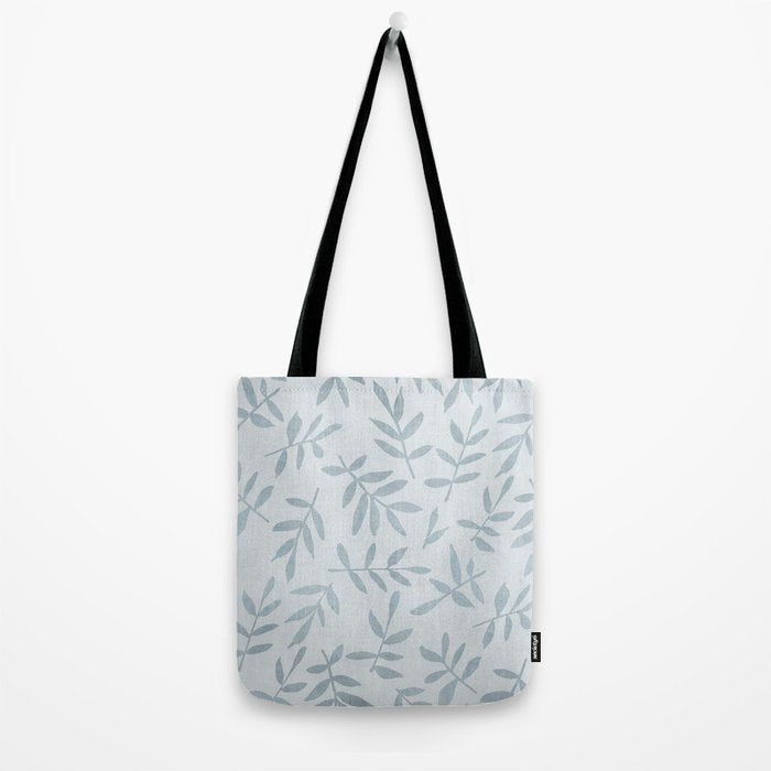 Simple Scandinavia Ditsy Leaf Pattern Grey Blue Tote Bag Gallery Image 2