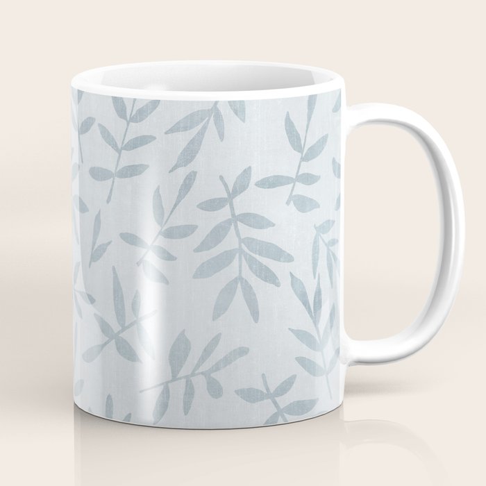 Simple Scandinavia Ditsy Leaf Pattern Grey Blue Coffee Mug Gallery Image 1