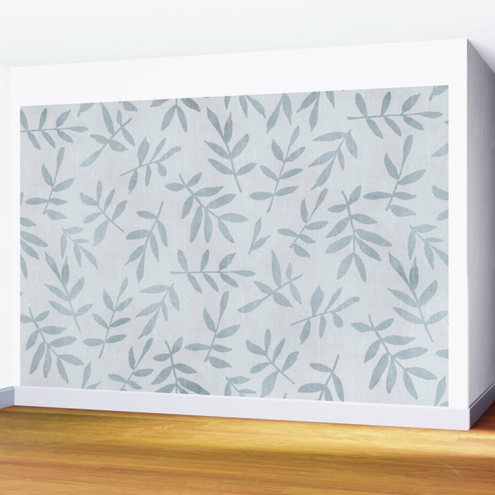Simple Scandinavia Ditsy Leaf Pattern Grey Blue Wall Mural Gallery Image 2