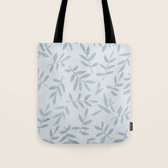 Simple Scandinavia Ditsy Leaf Pattern Grey Blue Tote Bag Gallery Image 1