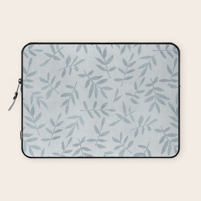 Simple Scandinavia Ditsy Leaf Pattern Grey Blue Laptop Sleeve Gallery Image 1
