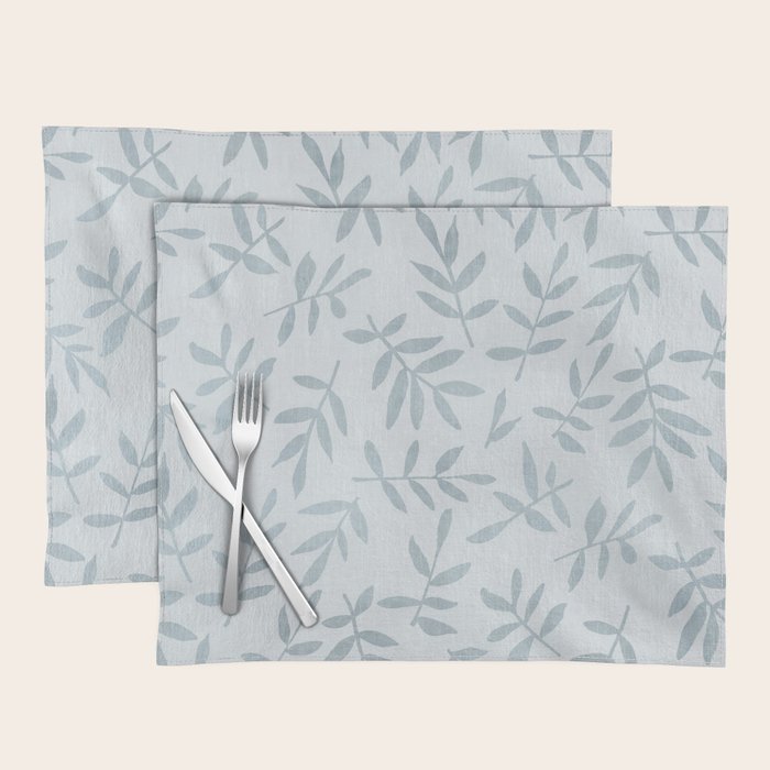 Simple Scandinavia Ditsy Leaf Pattern Grey Blue Placemat Gallery Image 1