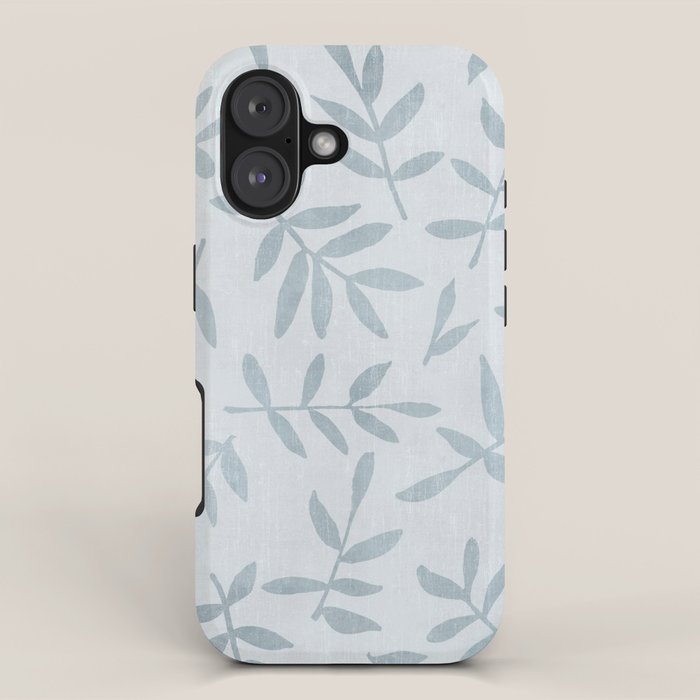 Simple Scandinavia Ditsy Leaf Pattern Grey Blue iPhone Case Gallery Image 1