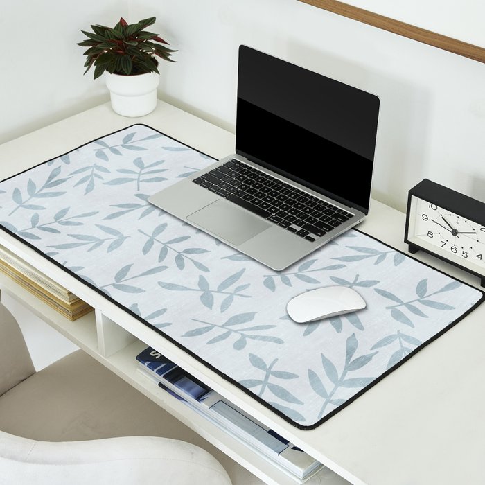 Simple Scandinavia Ditsy Leaf Pattern Grey Blue Desk Mat Gallery Image 2
