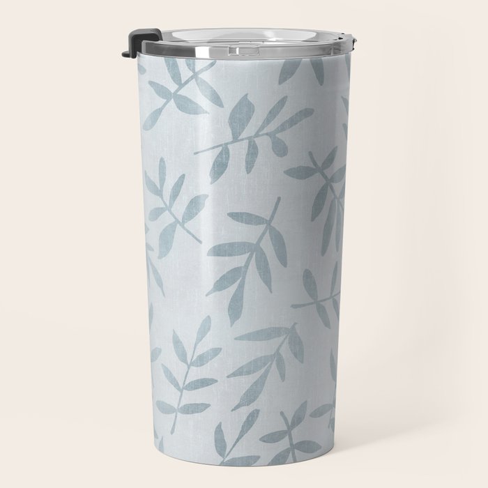 Simple Scandinavia Ditsy Leaf Pattern Grey Blue Travel Mug Gallery Image 3