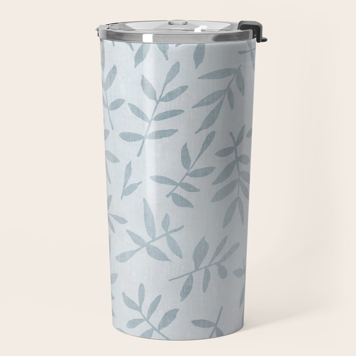 Simple Scandinavia Ditsy Leaf Pattern Grey Blue Travel Mug Gallery Image 2