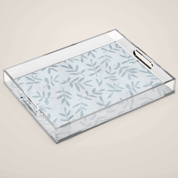 Simple Scandinavia Ditsy Leaf Pattern Grey Blue Acrylic Tray Gallery Image 1
