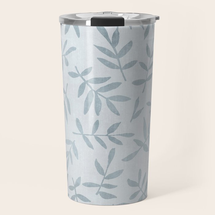Simple Scandinavia Ditsy Leaf Pattern Grey Blue Travel Mug Gallery Image 1
