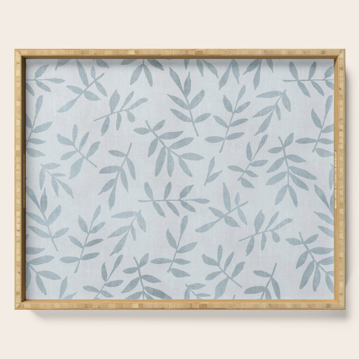 Simple Scandinavia Ditsy Leaf Pattern Grey Blue Serving Tray Gallery Image 1