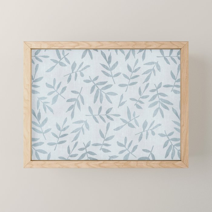 Simple Scandinavia Ditsy Leaf Pattern Grey Blue Mini Art Print Gallery Image 1