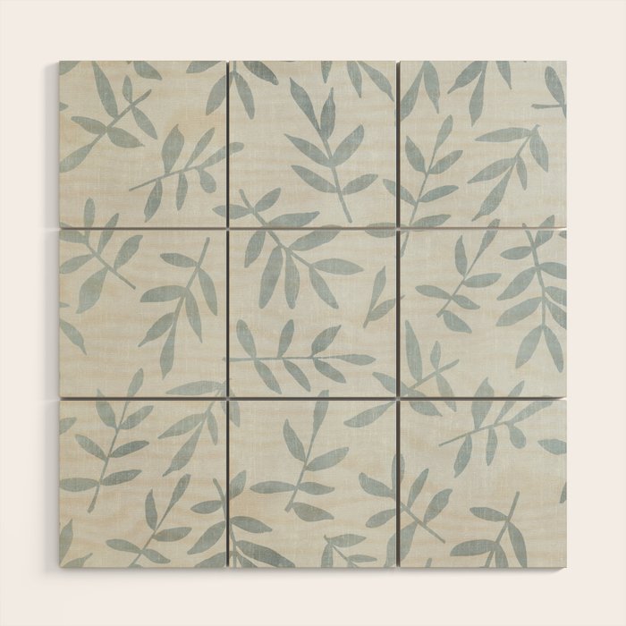Simple Scandinavia Ditsy Leaf Pattern Grey Blue Wood Wall Art Gallery Image 1