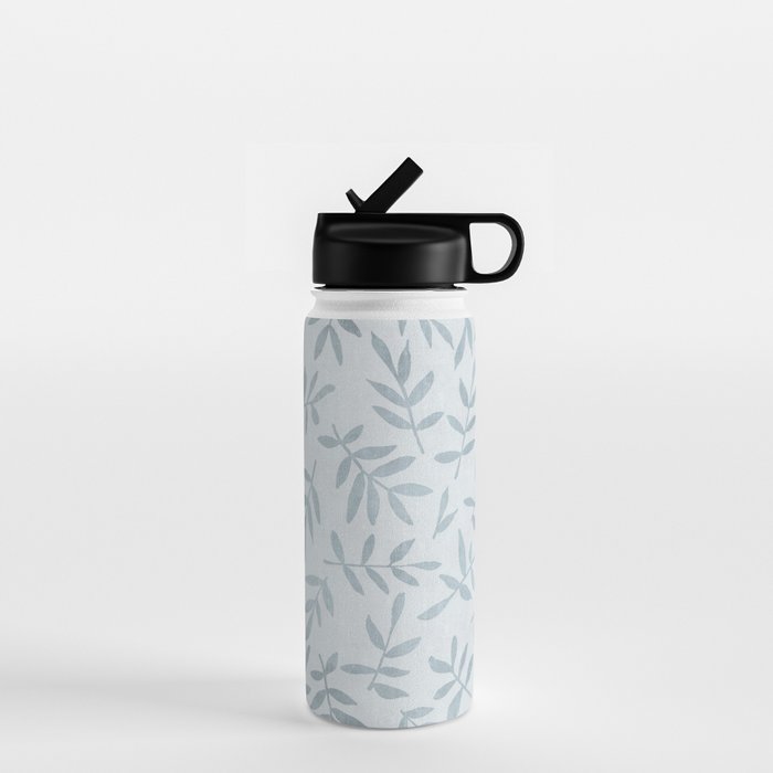 Simple Scandinavia Ditsy Leaf Pattern Grey Blue Water Bottle Gallery Image 1