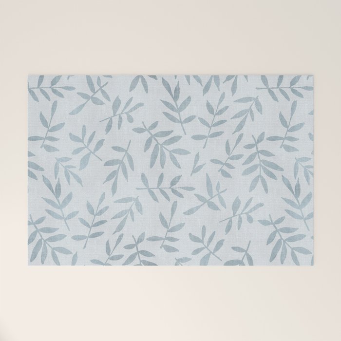 Simple Scandinavia Ditsy Leaf Pattern Grey Blue Welcome Mat Gallery Image 1
