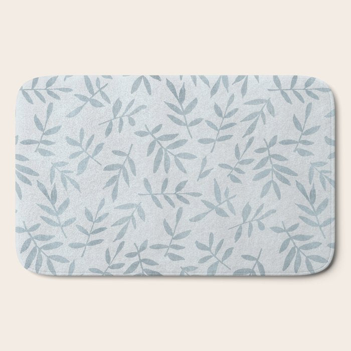 Simple Scandinavia Ditsy Leaf Pattern Grey Blue Bath Mat Gallery Image 2