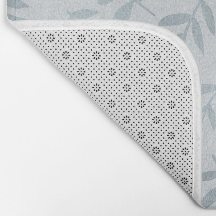 Simple Scandinavia Ditsy Leaf Pattern Grey Blue Bath Mat Gallery Image 2