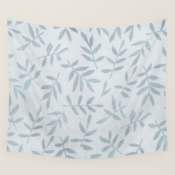 Simple Scandinavia Ditsy Leaf Pattern Grey Blue Wall Tapestry Gallery Image 1
